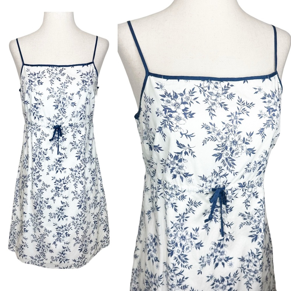 Vintage 90s American Eagle Navy Blue Floral Cotton Mini Dress Size 4